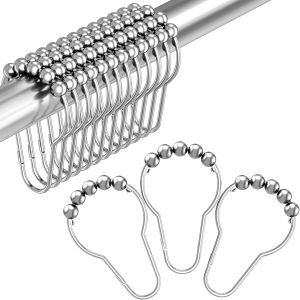12pcs Rustproof Metal Shower Curtain Hooks Decorative Shower Rings for Curtain Rolling Smooth Shower Hangers for Curtain Rod