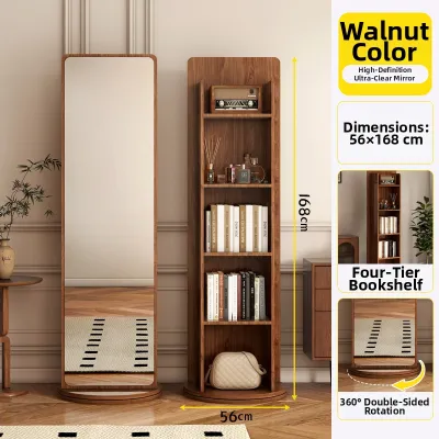 Rotating Moveable Full-length Mirror with Magazine Rack and Storage