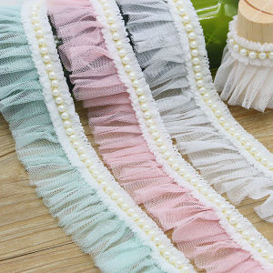 (1 Yard/bag) 6cm Pleated Pearl Organ Lace Clothing Accessories Childrens Skirts Hats Decorative DIY Home Tablecloths Handmade Cute French Laces Fabric