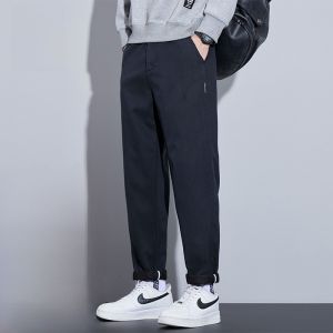 ROMON | Romon Mens Solid Color Casual Pants Loose Fit Straight Leg Sporty Tapered Long Trousers Autumn New Style Vintage Style