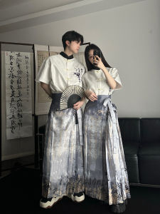 ชุดเสื้อเชิ้ตแขนสั้นลายไผ่สไตล์จีนฤดูใบไม้ผลิและฤดูร้อน ลายหมึก ชุดคู่ แฟชั่น ผ้าฝ้ายผสมโพลีเอสเตอร์ ปกติ