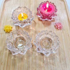 Đế nến Hoa Sen thuỷ tinh trong suốt cao cấp - Nến Ưu Đàm