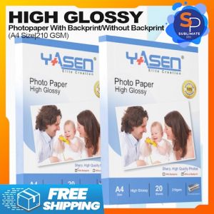 Yasen Photo Paper 210GSM High-Glossy | A4 Size – 20 Sheets/Pack | Premium Inkjet Paper with/without Backprint for Vivid Photos