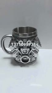 450ML Thép Không Gỉ 3D Động Cơ Ô Tô Cốc Cà Phê Handmade Độc Đáo V6 V8 Cocktail Mug Thân Thiện Với Môi Trường Quà Tặng Dành Cho Nam Giới Những Người Yêu Thích Xe Hơi