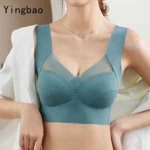 Yingbao Seamless Bra Push Up Women Underwear with Padded Gathering Comfortable Non Steel Ring Ice Silk Sport Sleep Teenage Girl Thin Non-Wired Bralette Lingerie Plus Size
