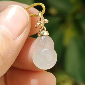 Five Elements Harmony Gourd Pendant – Natural Type A Jadeite 18K Gold Certified Heirloom (Sku: 18kp109)