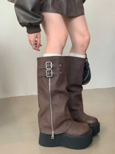 Height Increasing Long Boots Female Thick Sole Wedge below the Knee Boots Small Pantyhose Boots Muffin Bottom Knight Boots 2024