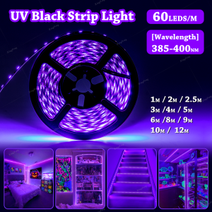 1-12m UV black strip lightDC 5VUSB plug385-400nm60 LED/mlighting paintingluminous partyfluorescent posterliving room