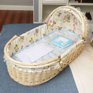 Rattan Woven Baby Moses Baskets Summer Summer Summer Mat Babies Bed Newborn Portable Satchel Cradle Car Outing Sleeping Basket Solid Wood
