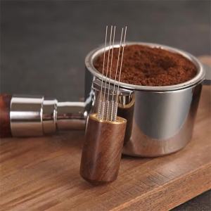 ​​5/6/8 Needles Coffee Powder Distributor Stainless Steel Espresso Coffee Powder Stirrer Wood Handle WDT Tool Barista Accessory