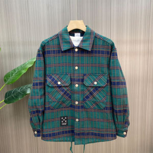 Fall and Winter New Arrival Plaid Colorblock Mens Long Sleeves Lapel Shirt American Oversize Casual Loose Versatile Coat