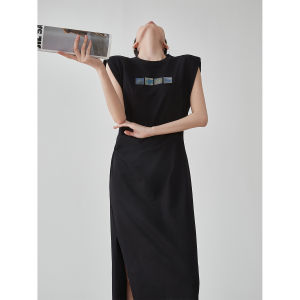 XIAODADEHUA | Black Spaghetti Strap Puffed Waist Dress