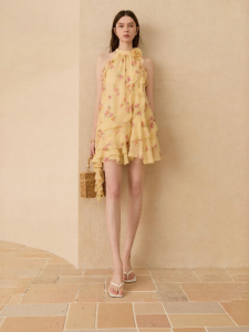 D-PLAY | Yellow Print Sleeveless Slim-fit Loose Dress