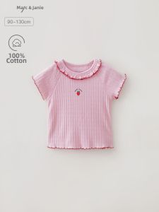 Marc&Janie | Strawberry Heart Lace Rib Short Sleeve T-Shirts Summer