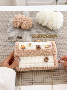 Handwoven Cable Knit Single Shoulder Slant Cross Bag Material Kit for Girlfriend Fresh Sweet Style Magnetic Buckle Closure