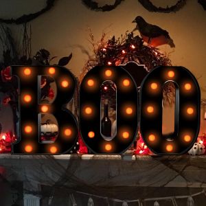Halloween Decorations Indoor-3 LED Marquee Light Up Letters Black Boo Sign Letter Lights for Home Indoor Kitchen Fireplace Party