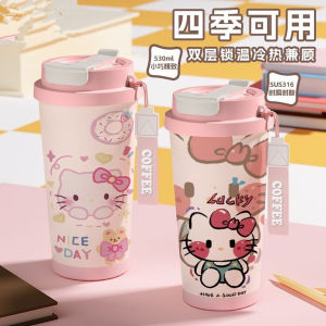 Kitty Cat Stainless Steel Insulated Water Bottle Outdoor Portable Large Capacity Straight Drink Straw Cup Student Office Use