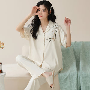 Miiow | Pure Cotton Summer Pajamas Set Short Sleeve Long Pants Comfortable Casual Home Wear Outdoor Wearable Youth Cartoon Print Sleepwear