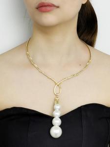 สร้อยคอจี้ลูกปัดไข่มุกปลอมทองแดงชุบทองแบบมือทำ สร้อยคอโลหะประดับตกแต่งสำหรับงานปาร์ตี้ เครื่องประดับแฟชั่นสำหรับผู้หญิง