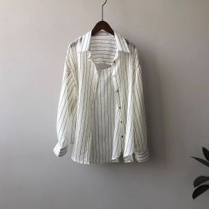 plus Size Womens Sun Protection Silk Shirt Hollow out Lightweight Striped Outerwear Casual Commute Korean Style Long Sleeve
