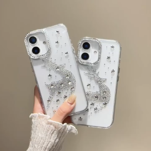 3D เคสใสรูปกวางเพชรน้ำสำหรับ iPhone 11 12 13 14 15 16 Pro Max TPU กันกระแทก เคสนุ่มสำหรับ iPhone 13