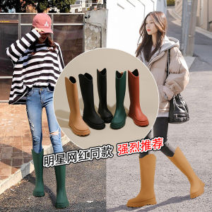 รองเท้าบูทกันฝนส้นแบนสไตล์เกาหลีสำหรับผู้หญิง รองเท้าบูทหุ้มข้อสูงแบบลำลอง รองเท้ากันน้ำ รองเท้าคamping รองเท้าตกปลา รองเท้าเดินทาง กันลื่น ทนทานต่อการสึกหรอ