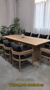 Meja Makan 10 Kursi Berlengan Sandaran Empuk Kayu Jati Mebel Minimalis Modern