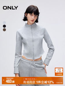 Only2025 Winter New Casual Stand Collar Zipper Jacket Waist Cinched Open Cardigan Short Sweatshirt Womens Fashion Polyester Cotton Blend