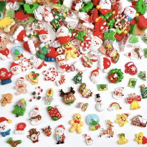 30PCS Cartoon Creative Painted Santa Claus Elk House Nail Charms 3D Cute Snowman Christmas Series Nail Art Decorations DIY Nails