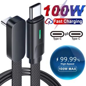 100W 90 Degree Type C to Type C Fast Charging Cable L-Shape Elbow Flat Nylon Braided Cord For iPhone 17/16 Huawei Samsung Xiaomi