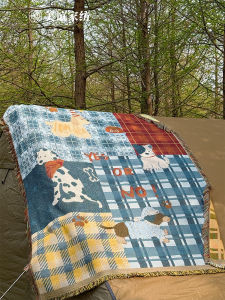 ผ้าห่มสไตล์ย้อนยุคแบบอเมริกัน ผ้าห่มนอนแบบยูนิพาร์ค พิมพ์ลายสุนัข ผ้าห่มสานแบบยูนิวาร์สสำหรับฤดูใบไม้ผลิ ฤดูร้อน ฤดูใบไม้ร่วง ฤดูหนาว