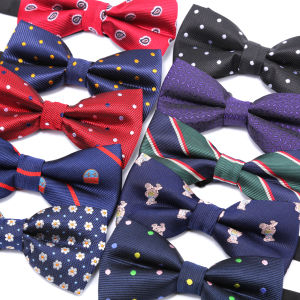Adjustable Pre-tied Bow Tie For Men Purple Black Yellow Dots Stried Double Fold Bow Ties Waterproof Wedding Business Bowtie