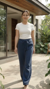 Breathable Cotton Linen Trousers with Elasticated Waist With Belt Tie