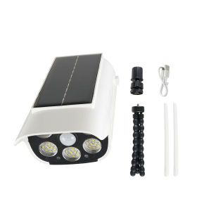 Năng Lượng Mặt Trời Camera Giả Đèn 256LED USB Sạc Kép Cảm Biến Chuyển Động PIR Chống Trộm Ngoài Trời Sân Vườn Đèn Tường Mô Phỏng An Ninh