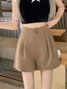 Elegant Khaki Suit Shorts Women Summer 2025 New Small Size High Waist Slimming Casual Wide Leg Four-Fifths Length Pants