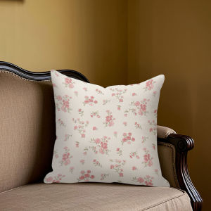 Cream Pink Flowers Square Jacquard Pillow Cover for Sofa Office Waist Cushion Cover Home Decorative Pillowcase