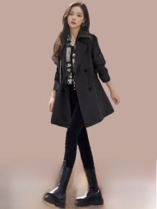 WANGGONGZHU | Fashionable British Style Womens Coat Slimming Waist Design Medium Length Small Stature Friendly Autumn Outerwear