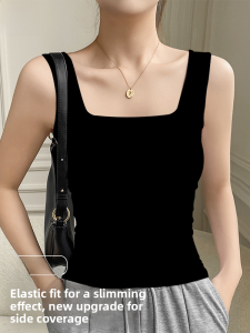 miiow | Black Wide Shoulder Tank Top Womens Spring 2025 New Square Collar Anti-Light Pure Cotton Slimming Top Inner Wear MiiOW Cat Person