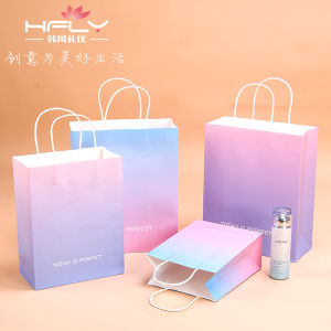 Valentines Day Fashion  Gradient Macaron Color Gift Bag Birthday Gift Cosmetic Packaging Bag Portable Paper Bag Paper Lunch Bags Macaron Stool - Lazada