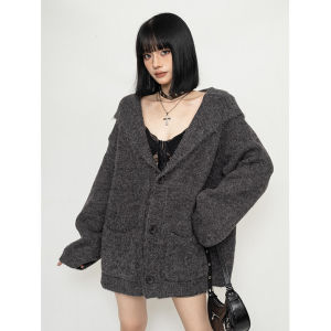 Korean Style Knitted Long Sleeve Hoodie Womens Autumn Winter Grey Sweater Cardigan Coat Comfortable Breathable Casual Outerwear