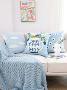 FENGYELV | Spring Fresh Blue Embroidered Pillow Cover
