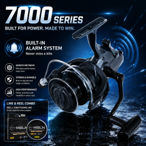MBLN XY7000 Carp Fishing Reel Built-In Bite Alarm Dual Drag 6+1 Bearings 4.7:1 Gear Ratio with 100m Nylon Line Combo