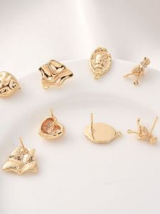 14K Gold Plated Queen Head Portrait Earrings Handmade DIY Ear Jewelry Accessories 925 Silver Needle Heart Shaped with Loop Cat Ear Needle