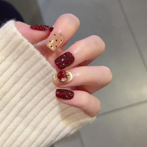 Handmade Christmas Red Cat Eye Polka Dot Nail Tips Wearable False Nails Christmas Theme Design Gentle Color Series from China