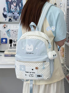 กระเป๋าเป้สะพายหลังนักเรียนสไตล์หวานๆ ลายจุด กระเป๋าสะพายไหล่แบบแบนสำหรับนักเรียน กระเป๋าสะพายไหล่แบบมินิสำหรับเด็กผู้หญิง