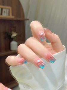 Summer Dream Ice Blue Cat Eye Nail Stickers Handmade Wearing False Nails Transparent Luxury White Enhancing High Quality Nail Art