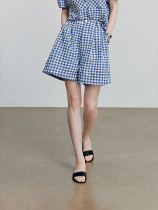 Toyouth | Quần Short Chân Rộng Họa Tiết Caro Phong Cách Retro Cho Phụ Nữ