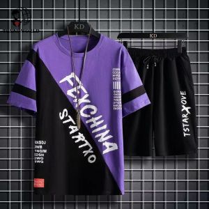 Summer Short Sleeve T-shirt New Ice Silk Shorts Suits Mens Fashion Versatile Loose Student Top Two Piece Set