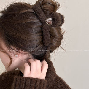 Large Size Plaid Lamb Fur Hair Claw Clip Autumn Winter Shark Clamp Back of Head Hair Clip 2025 New Style Hair Accessories