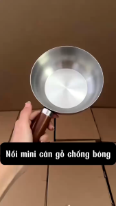 Nồi mini inox cán gỗ chống bỏng tay cầm chắc chắn nấu mì đun sữa dùng cho mọi loại bếp